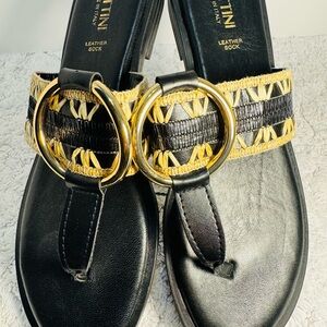 Lottini Black and Gold Woven Leather Thong Sandals - Elegant Women's Slide